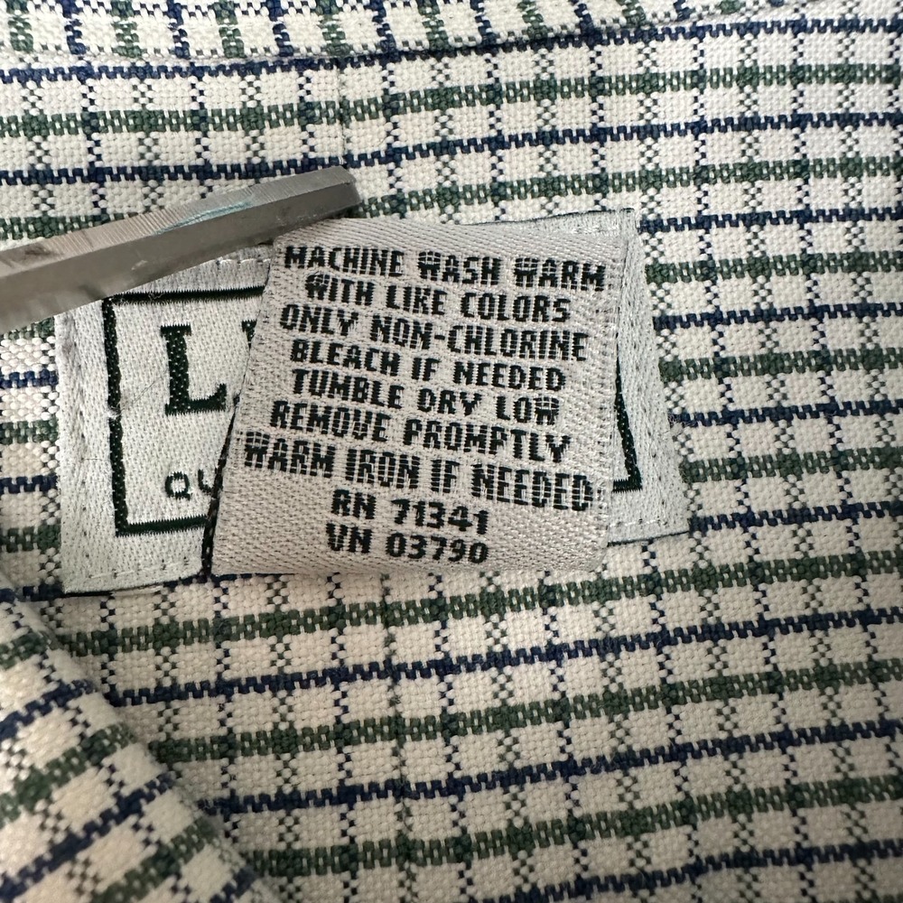 LL Bean Mens 16.5-32 Green White Tattersall Check Wrinkle Resistant Shirt Oxford - Picture 3 of 9